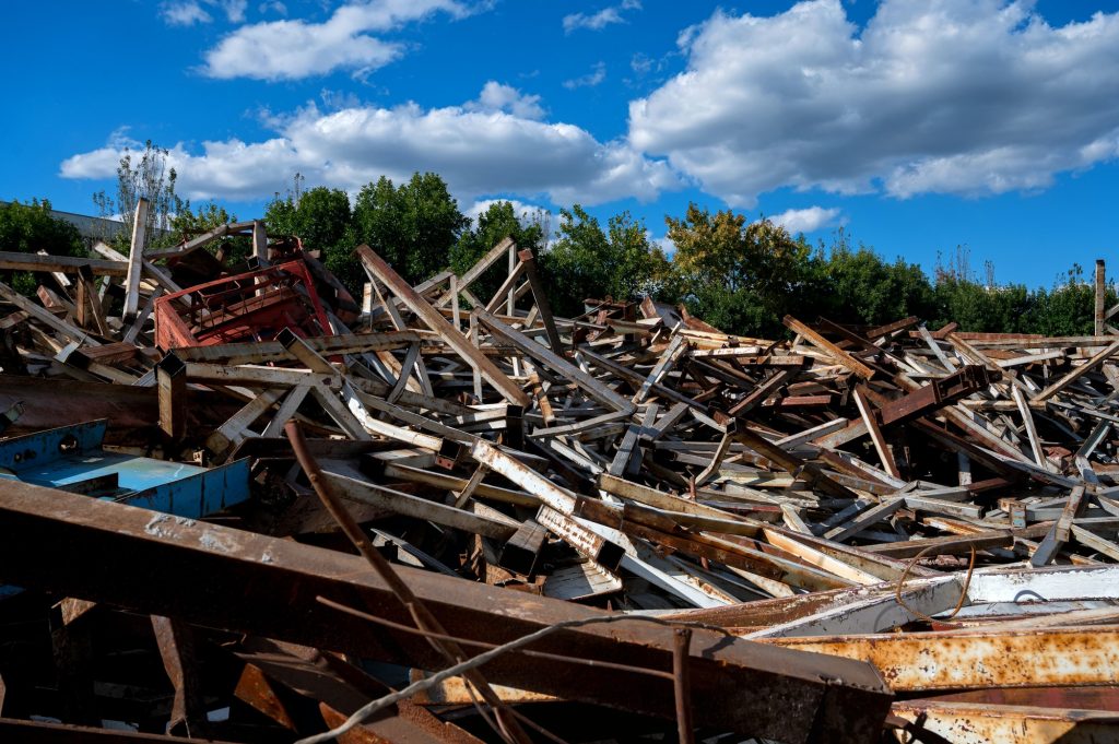 Scrap metal left on the ground after demolition