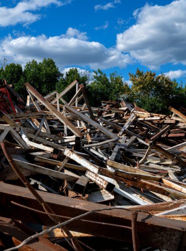 Scrap metal left on the ground after demolition